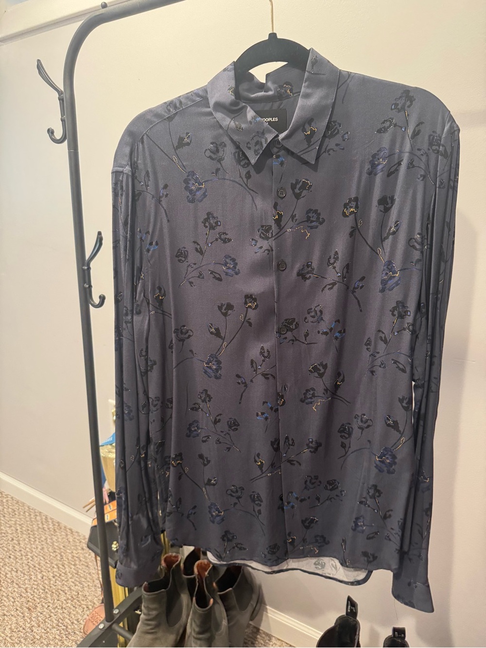The Kooples Men's Charcoal Navy Floral Button-Down Shirt